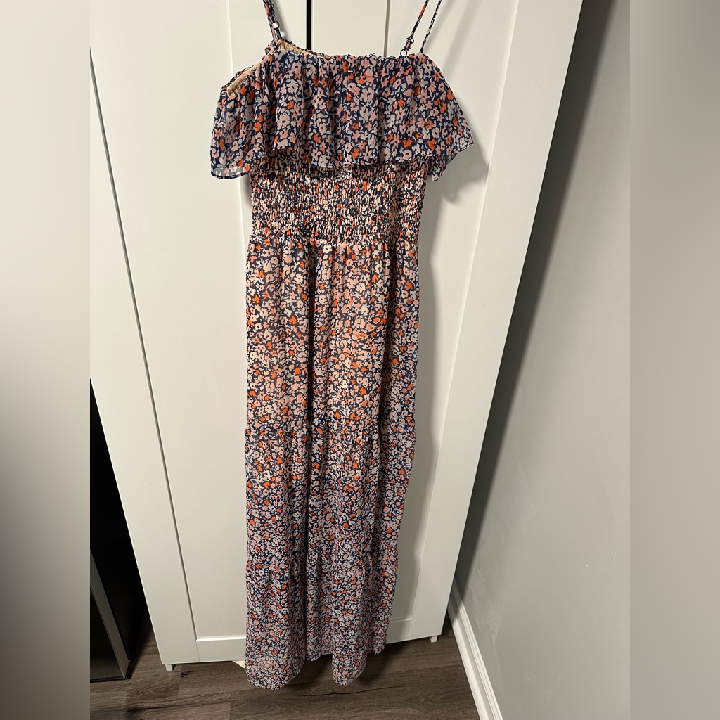 Floral Smocked Maxi Dress In Navy And Peach
